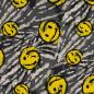 Preview: French Terry mit gelben Smileys auf Grau
